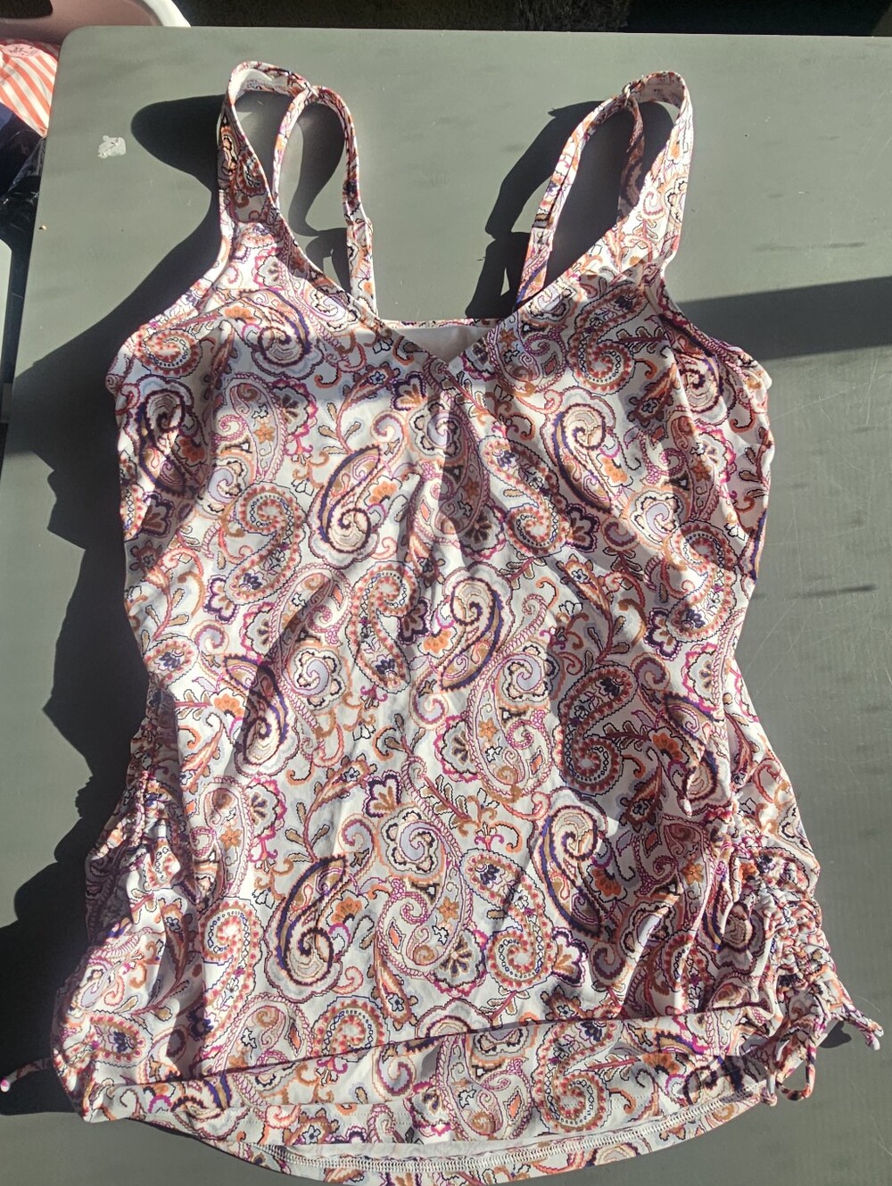 Womens Lands End Swim Top With Side Roughing. Sz 12 Long Underwired